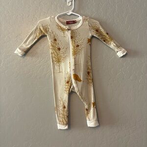 Milkbarn winter fox and tree print rayon bamboo one piece romper size 3-6 months